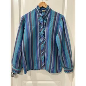 Vintage Koret 1970s ILGWU Union Made in the USA Striped Polyester Blouse L/XL